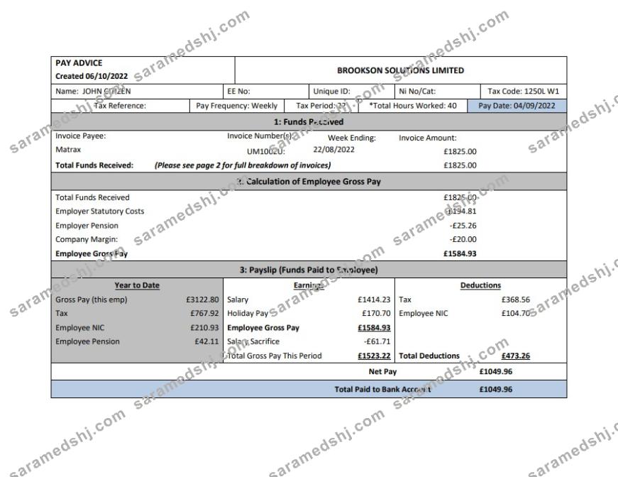 USA Brookson solutions limited payslip